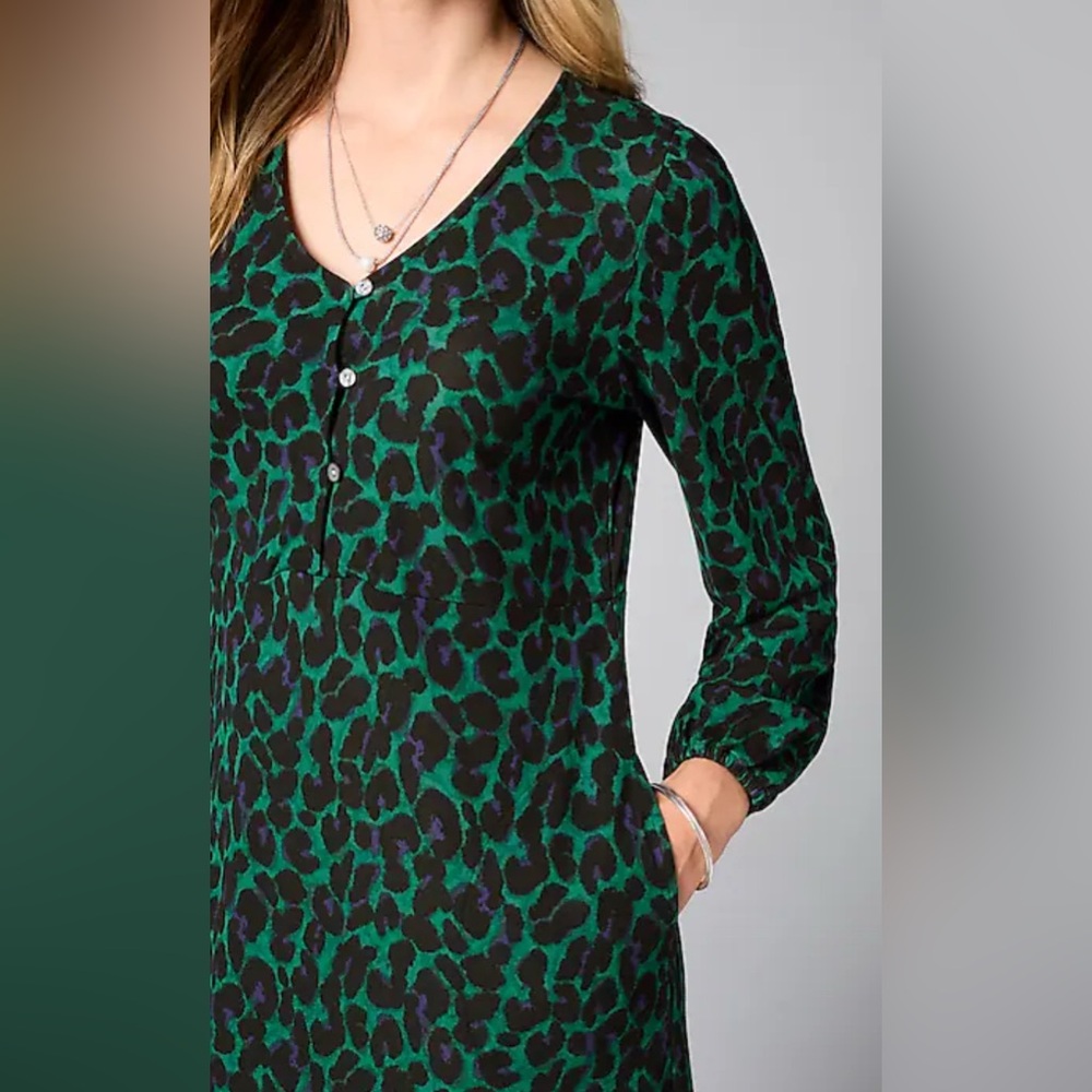 J Jill Ponte Knit Midi Dress Casual/Career Green Animal Print Medium Pullover EC